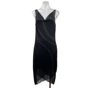 Byer Too! Womens Black Sleeveless Chiffon Cowl Neck Midi Cocktail Dress Size M